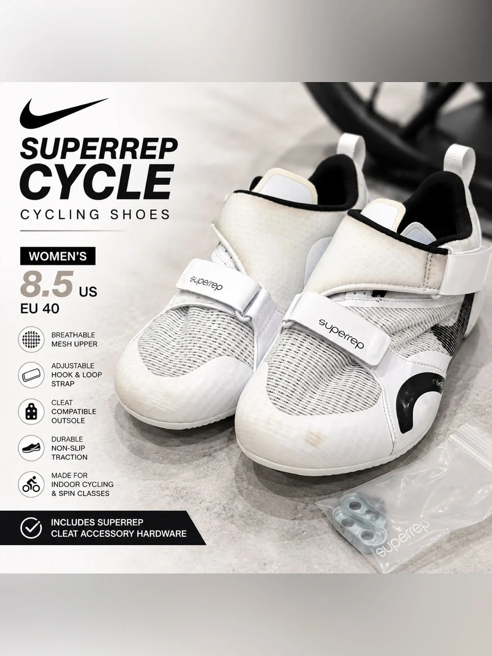 Nike SuperRep Cycle White Black Cycling Shoes Women’s 8.5